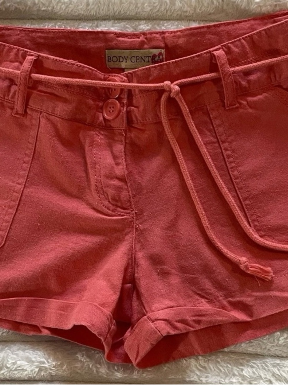 Body Central Coral Tie Waist Linen Bermuda Shorts